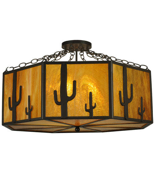 Meyda Lighting Southwest 28" 8-Light Timeless Bronze Cactus Semi-flush Mount Ceiling Light With Honey Art Shade Glass