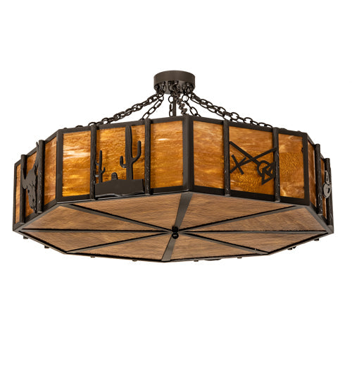 Meyda Lighting Southwest 48" 8-Light Timeless Bronze Cactus, Longhorn & Hat Semi-flush Mount Ceiling Light With Honey Art Shade Glass