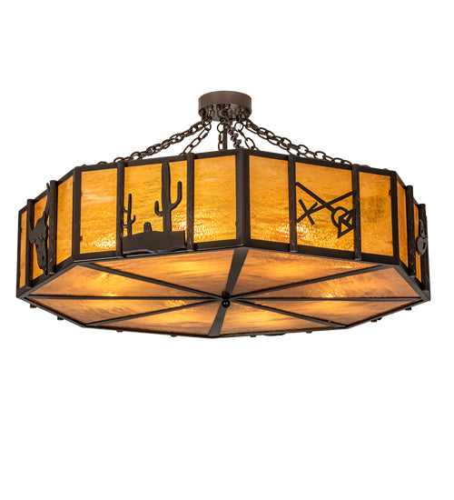 Meyda Lighting Southwest 48" 8-Light Timeless Bronze Cactus, Longhorn & Hat Semi-flush Mount Ceiling Light With Honey Art Shade Glass