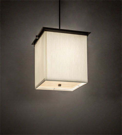 Meyda Lighting Spalding 18"Sq 2-Light Bronze Metallic Pendant Light With Eggshell Textrene & Creme Carrara Idalight Shade