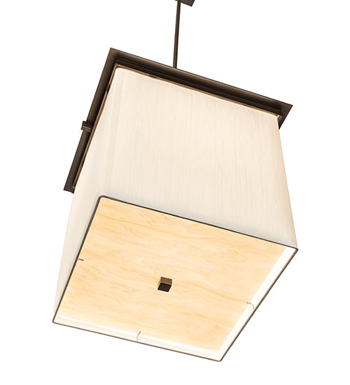 Meyda Lighting Spalding 18"Sq 2-Light Bronze Metallic Pendant Light With Eggshell Textrene & Creme Carrara Idalight Shade