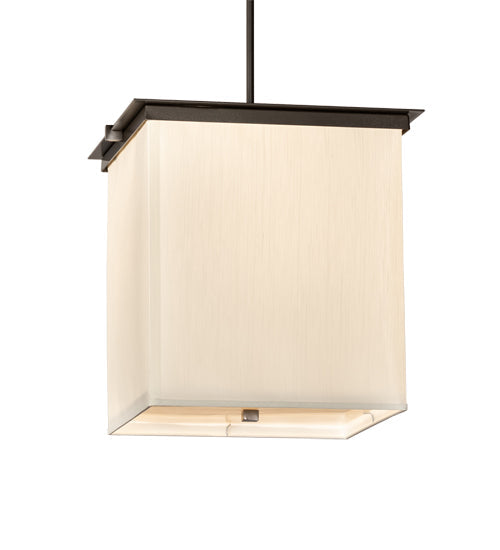 Meyda Lighting Spalding 18"Sq 2-Light Bronze Metallic Pendant Light With Eggshell Textrene & Creme Carrara Idalight Shade