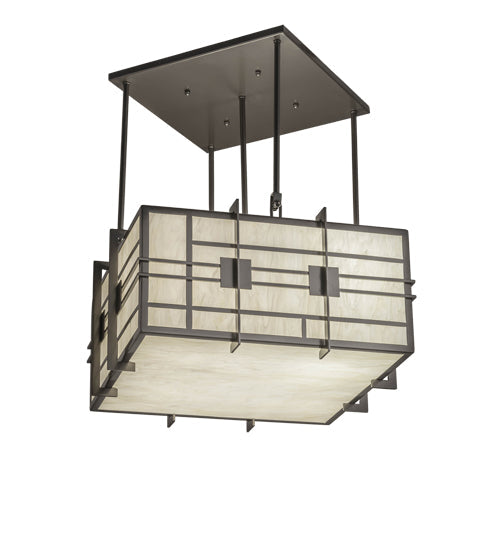 Meyda Lighting Spalding 34" 4-Light Bronze Metallic Pendant Light With Creme Carrara Idalight Shade