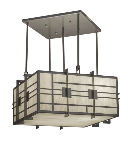 Meyda Lighting Spalding 34" 4-Light Bronze Metallic Pendant Light With Creme Carrara Idalight Shade