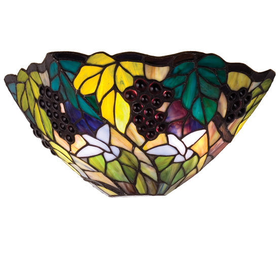 Meyda Lighting Spiral Grape 13" 2-Light Antique Wall Sconce With Multi-Colored Shade Glass
