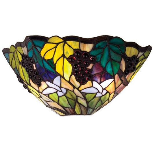 Meyda Lighting Spiral Grape 13" 2-Light Antique Wall Sconce With Multi-Colored Shade Glass