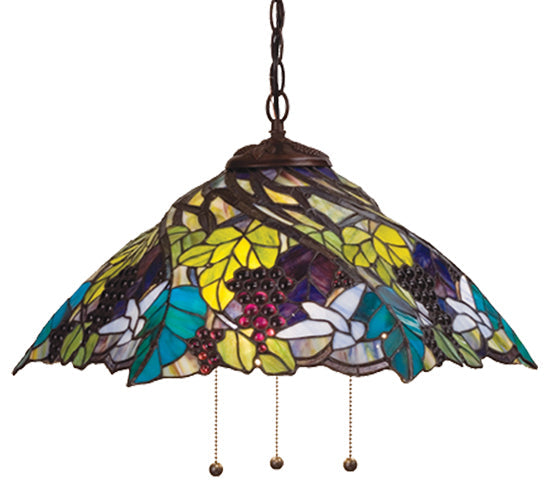 Meyda Lighting Spiral Grape 21" 3-Light Mahogany Bronze Pendant Light With Multi-Colored Shade Glass