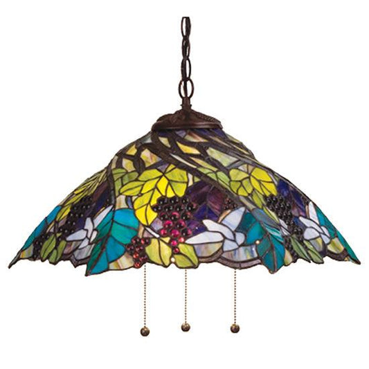 Meyda Lighting Spiral Grape 21" 3-Light Mahogany Bronze Pendant Light With Multi-Colored Shade Glass