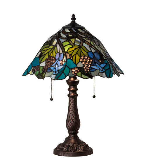 Meyda Lighting Spiral Grape 22" 2-Light Mahogany Bronze Table Lamp With Multi-Colored Shade Glass