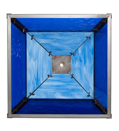 Meyda Lighting Split Mission 21" Craftsman Brown On Brass Frame With Dark Blue & Light Blue Opal Glass