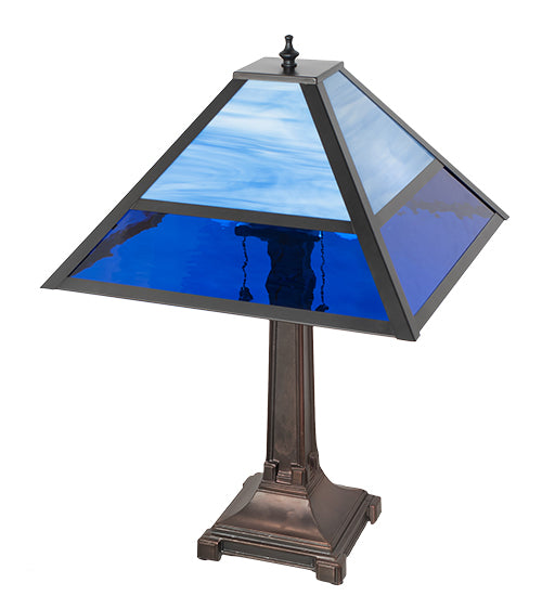 Meyda Lighting Split Mission 24" 2-Light Mahogany Bronze Table Lamps With Blue Shade Glass