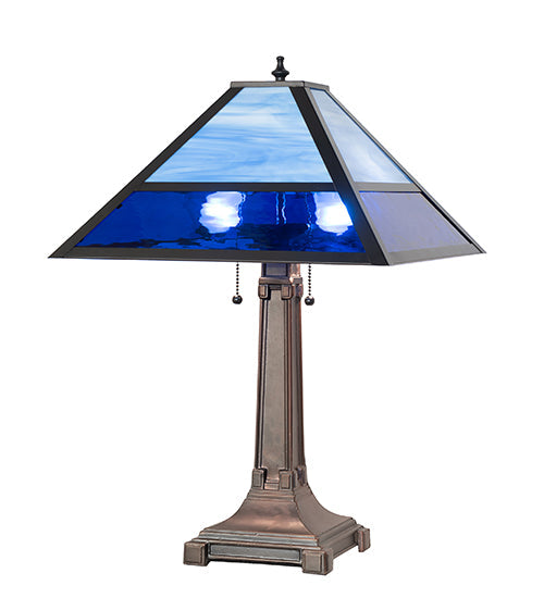 Meyda Lighting Split Mission 24" 2-Light Mahogany Bronze Table Lamps With Blue Shade Glass