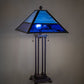 Meyda Lighting Split Mission 28" 2-Light Mahogany Bronze Table Lamp With Blue Shade Glass