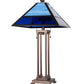 Meyda Lighting Split Mission 28" 2-Light Mahogany Bronze Table Lamp With Blue Shade Glass