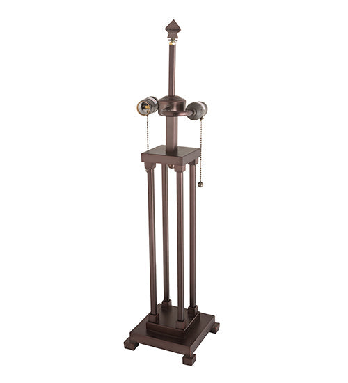 Meyda Lighting Split Mission 28" 2-Light Mahogany Bronze Table Lamp With Blue Shade Glass