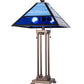 Meyda Lighting Split Mission 28" 2-Light Mahogany Bronze Table Lamp With Blue Shade Glass