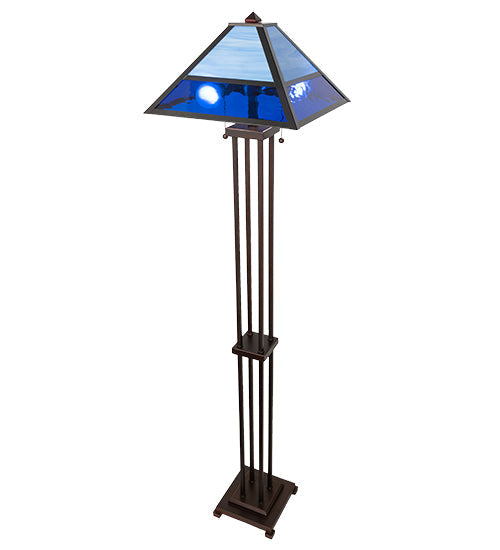 Meyda Lighting Split Mission 62" 2-Light Mahogany Bronze Floor Lamp With Blue Shade Glass