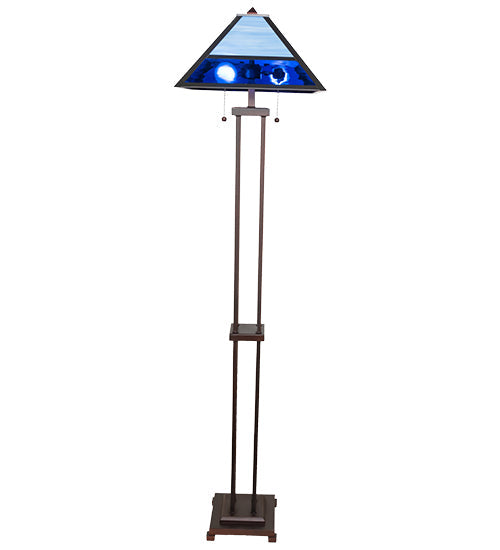 Meyda Lighting Split Mission 62" 2-Light Mahogany Bronze Floor Lamp With Blue Shade Glass