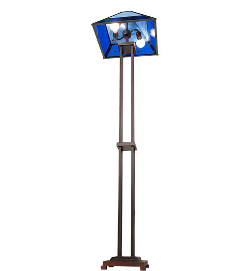 Meyda Lighting Split Mission 62" 2-Light Mahogany Bronze Floor Lamp With Blue Shade Glass