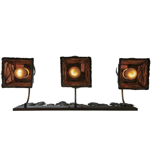 Meyda Lighting Spruce Pine 28" 3-Light Antique Copper Vanity Light With Silver Mica Shade Glass