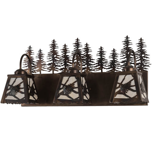 Meyda Lighting Spruce Pine 28" 3-Light Dark Burnished Antique Copper Vanity Light With Creme Carrare Idalight Shade Glass