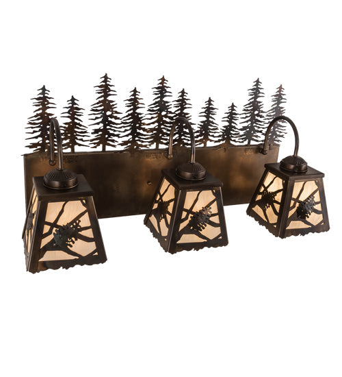 Meyda Lighting Spruce Pine 28" 3-Light Dark Burnished Antique Copper Vanity Light With Creme Carrare Idalight Shade Glass
