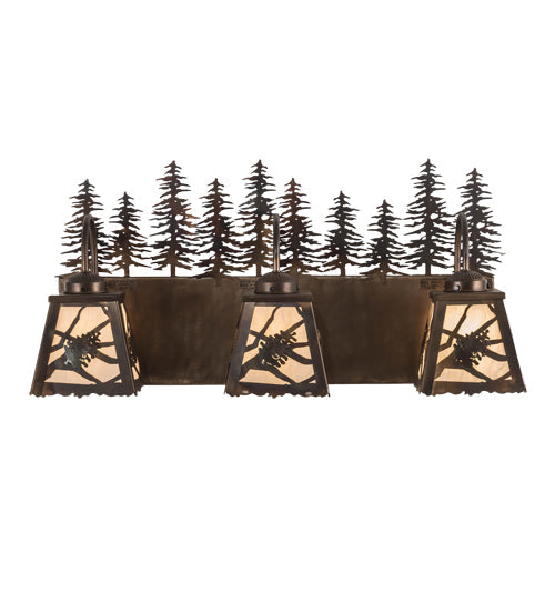 Meyda Lighting Spruce Pine 28" 3-Light Dark Burnished Antique Copper Vanity Light With Creme Carrare Idalight Shade Glass