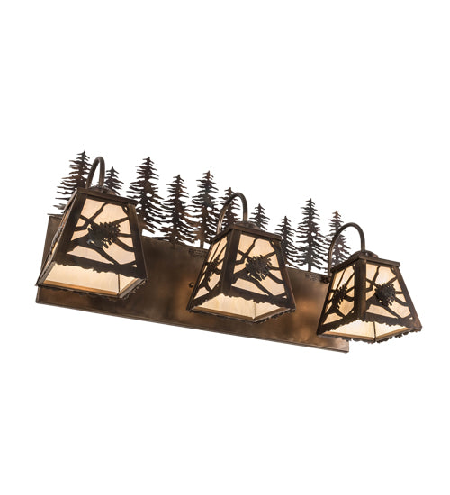 Meyda Lighting Spruce Pine 28" 3-Light Dark Burnished Antique Copper Vanity Light With Creme Carrare Idalight Shade Glass