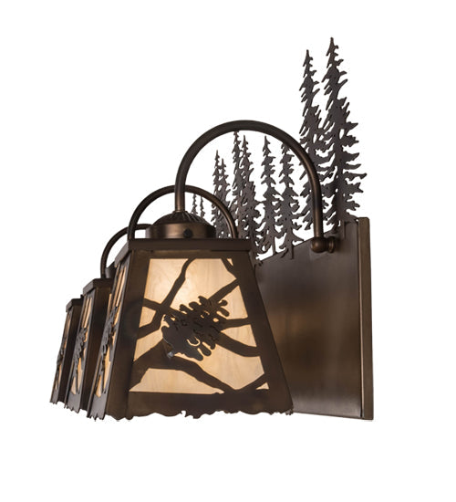 Meyda Lighting Spruce Pine 28" 3-Light Dark Burnished Antique Copper Vanity Light With Creme Carrare Idalight Shade Glass