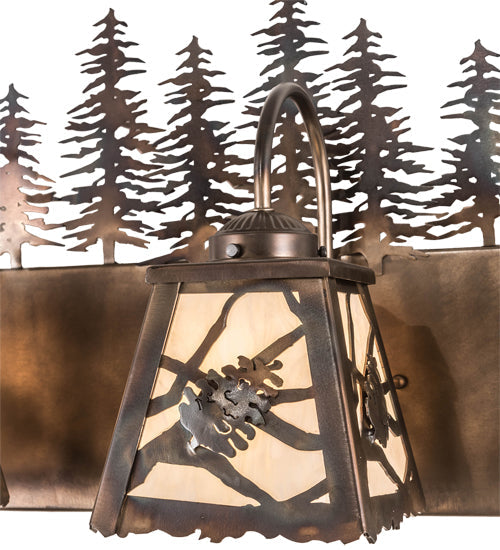Meyda Lighting Spruce Pine 28" 3-Light Dark Burnished Antique Copper Vanity Light With Creme Carrare Idalight Shade Glass