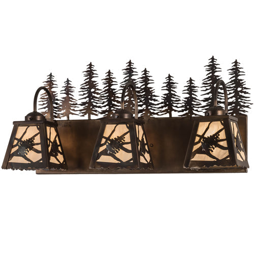 Meyda Lighting Spruce Pine 28" 3-Light Dark Burnished Antique Copper Vanity Light With Creme Carrare Idalight Shade Glass