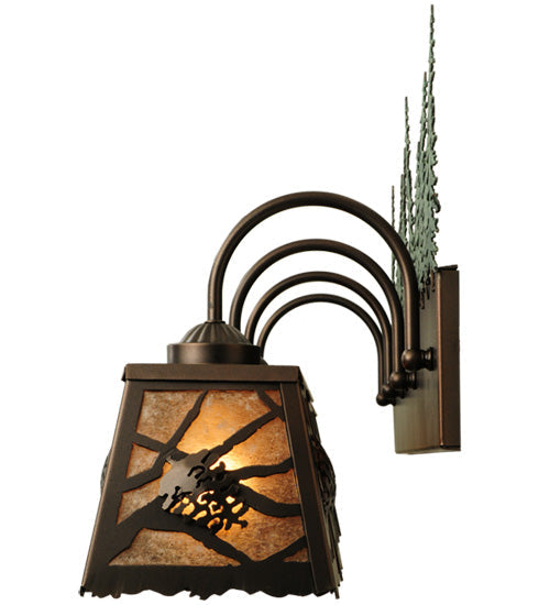 Meyda Lighting Spruce Pine 35" 4-Light Mahogany Bronze Vanity Light With Silver Mica Shade Glass