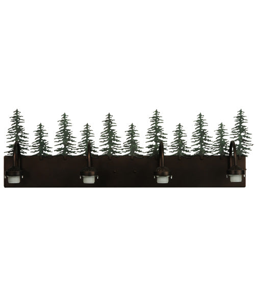 Meyda Lighting Spruce Pine 35" 4-Light Mahogany Bronze Vanity Light With Silver Mica Shade Glass