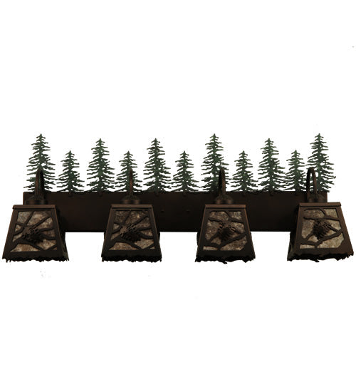 Meyda Lighting Spruce Pine 35" 4-Light Mahogany Bronze Vanity Light With Silver Mica Shade Glass