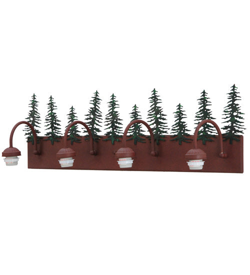 Meyda Lighting Spruce Pine 35" 4-Light Wrought Iron On Rust and Green Trees Vanity Light Hardware