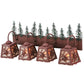 Meyda Lighting Spruce Pine 35" 4-Light Wrought Iron On Rust and Green Trees Vanity Light With Silver Mica Shade Glass