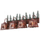 Meyda Lighting Spruce Pine 35" 4-Light Wrought Iron On Rust and Green Trees Vanity Light With Silver Mica Shade Glass