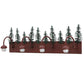 Meyda Lighting Spruce Pine 35" 4-Light Wrought Iron On Rust and Green Trees Vanity Light With Silver Mica Shade Glass