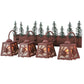 Meyda Lighting Spruce Pine 35" 4-Light Wrought Iron On Rust and Green Trees Vanity Light With Silver Mica Shade Glass