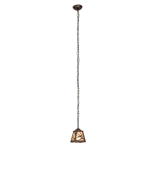 Meyda Lighting Spruce Pine 6"Sq Distressed Rust Mini Pendant Light With Silver Mica Shade Glass