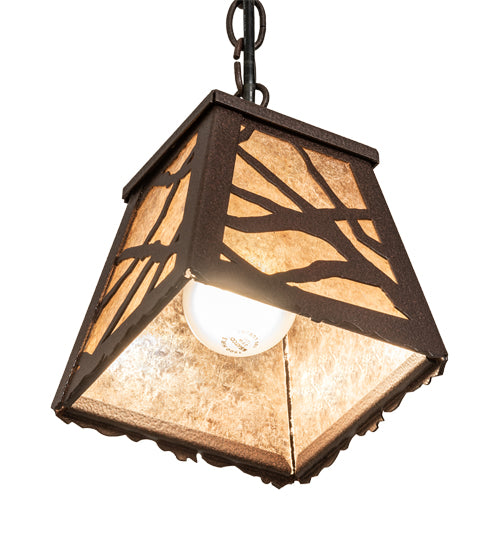 Meyda Lighting Spruce Pine 6"Sq Distressed Rust Mini Pendant Light With Silver Mica Shade Glass