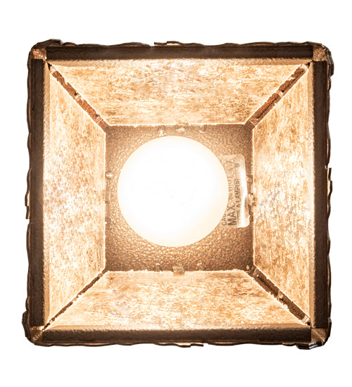 Meyda Lighting Spruce Pine 6"Sq Distressed Rust Mini Pendant Light With Silver Mica Shade Glass