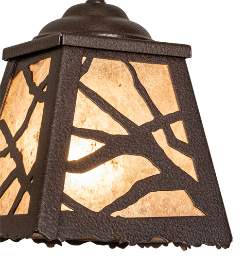 Meyda Lighting Spruce Pine 6"Sq Distressed Rust Mini Pendant Light With Silver Mica Shade Glass