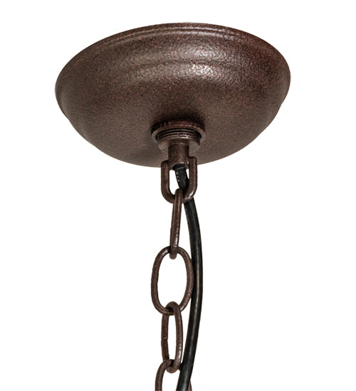 Meyda Lighting Spruce Pine 6"Sq Distressed Rust Mini Pendant Light With Silver Mica Shade Glass
