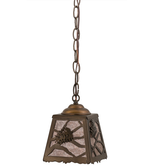 Meyda Lighting Spruce Pine 9" Antique Copper Mini Pendant Light With Silver Mica Shade Glass