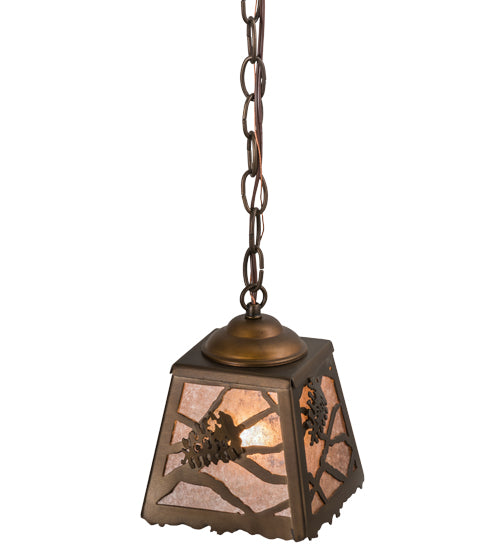 Meyda Lighting Spruce Pine 9" Antique Copper Mini Pendant Light With Silver Mica Shade Glass