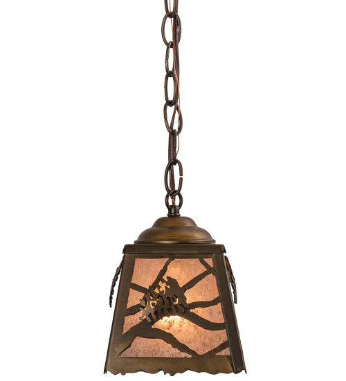 Meyda Lighting Spruce Pine 9" Antique Copper Mini Pendant Light With Silver Mica Shade Glass