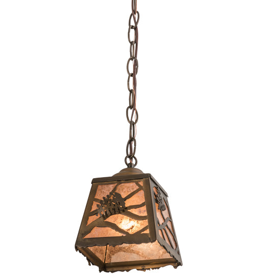 Meyda Lighting Spruce Pine 9" Antique Copper Mini Pendant Light With Silver Mica Shade Glass