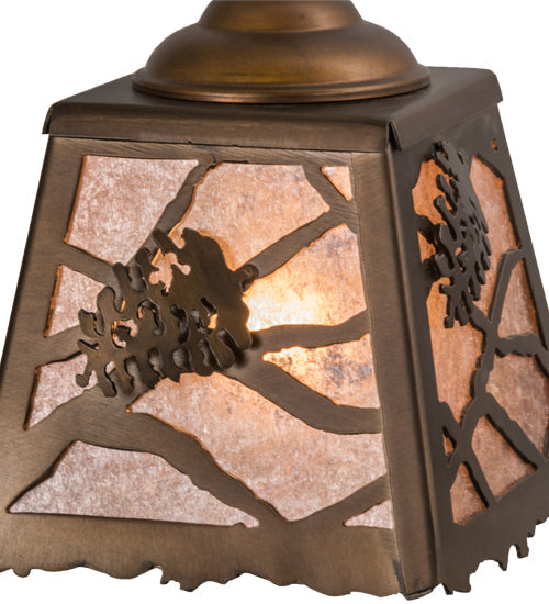 Meyda Lighting Spruce Pine 9" Antique Copper Mini Pendant Light With Silver Mica Shade Glass