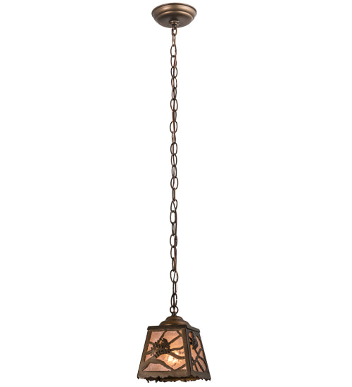 Meyda Lighting Spruce Pine 9" Antique Copper Mini Pendant Light With Silver Mica Shade Glass